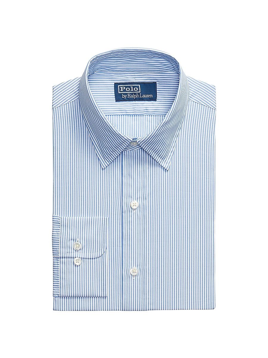 Men's Classic-Fit Striped Poplin Shirt - Blue White - Size 18