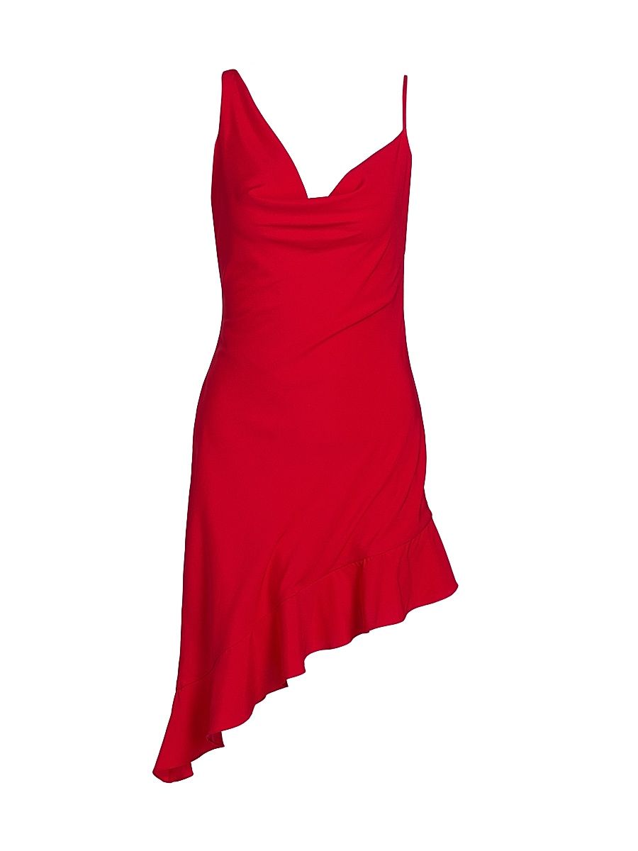 Women's Daphne Asymmetric Satin Cowlneck Minidress - Rouge - Size Medium
