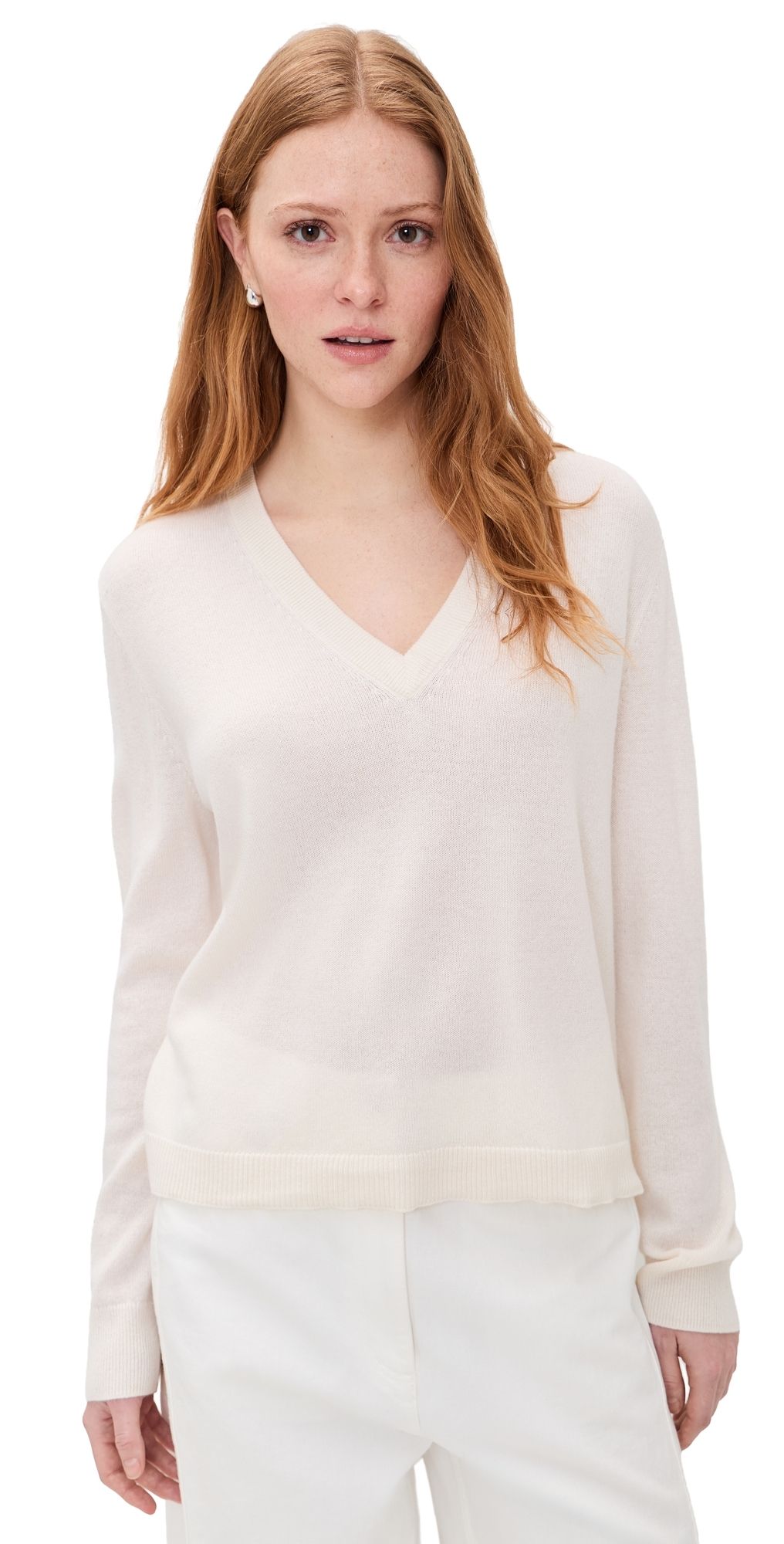 Jenni Kayne Flynn Cashmere V Neck Top Ivory XS