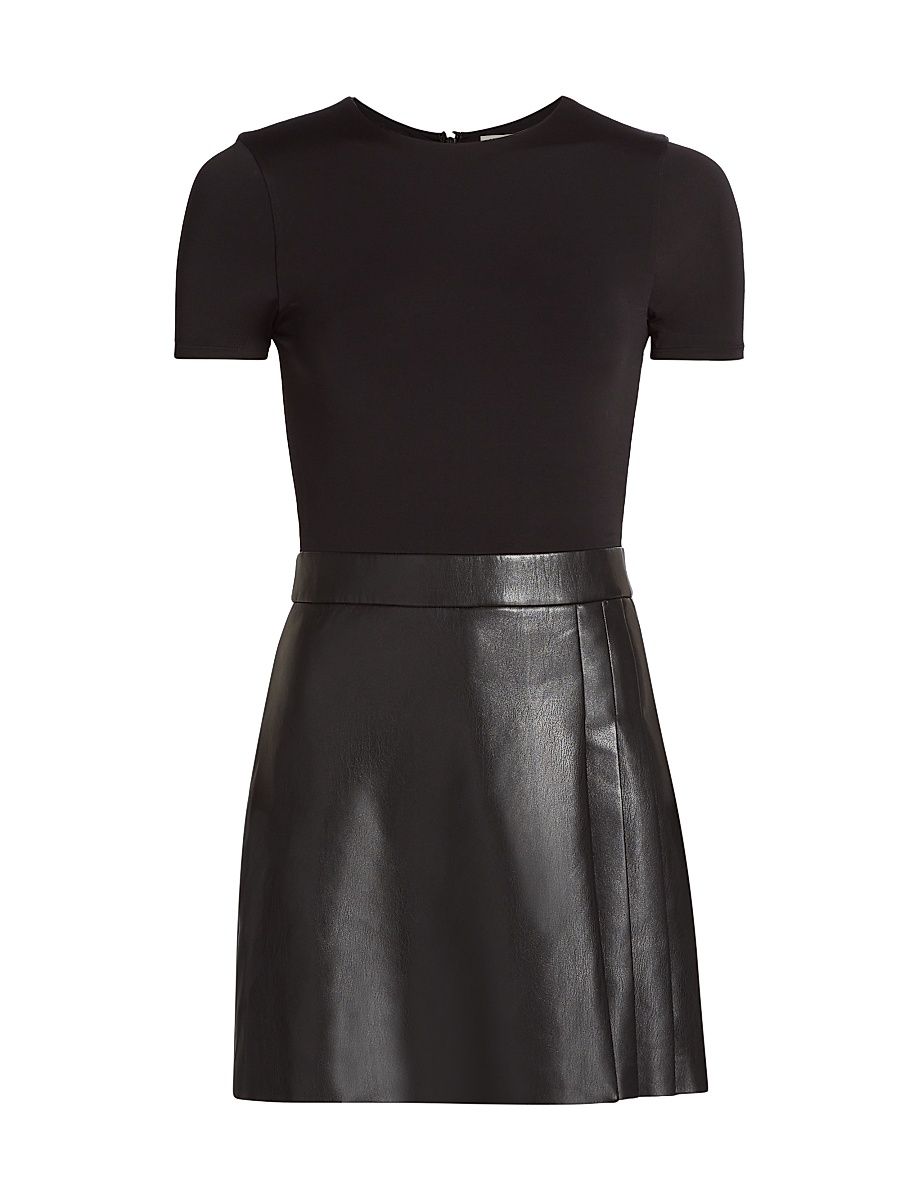Women's Chara Faux Leather Pleated Minidress - Black - Size 0