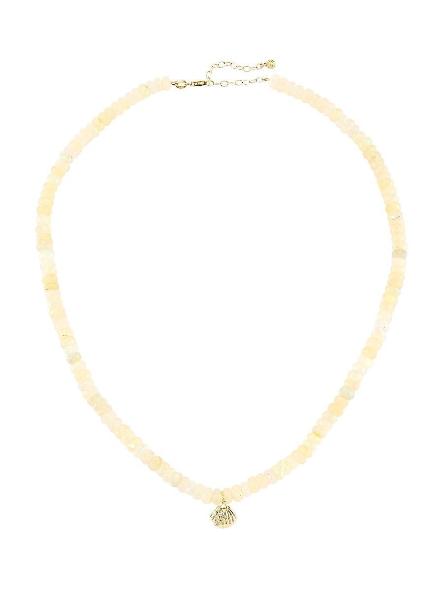 Women's 14K Yellow Gold, Opal, & Diamond Clamshell Pendant Necklace