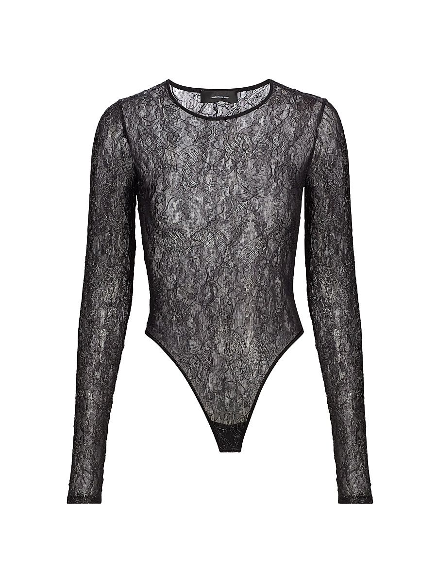 Women's Lace Sheer Bodysuit - Black Silver - Size XXS