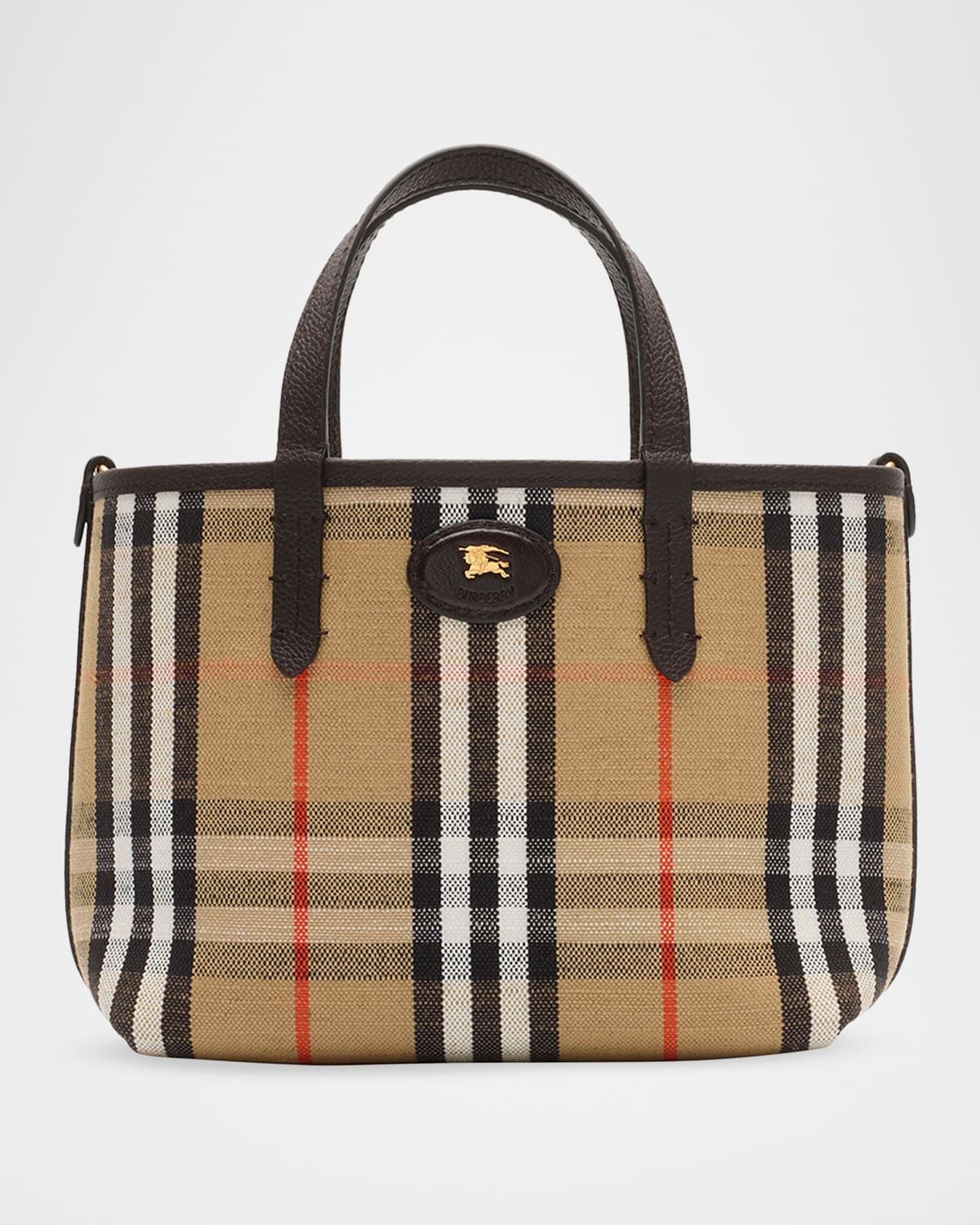 Mini Reversible Check & Leather Tote Bag