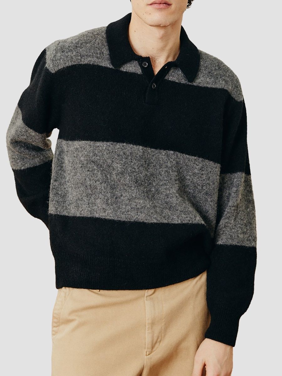 Corridor Men's Striped Alpaca-Blend Rugby Sweater - Black - Size XXL