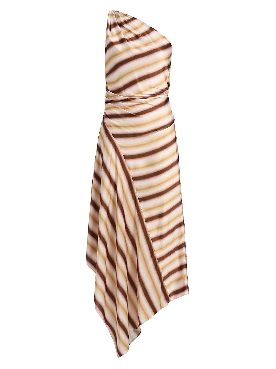 Women's Lyn Striped One-Shoulder Midi-Dress - Peach Blossom Milk Chocolate - Size 14