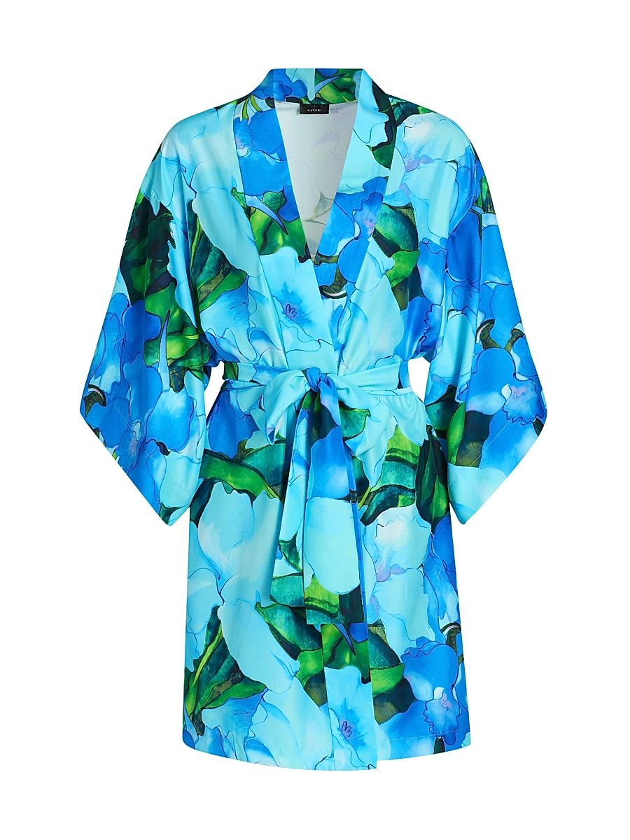 Women's Isla Floral Charmeuse Wrap - Blue - Size XL