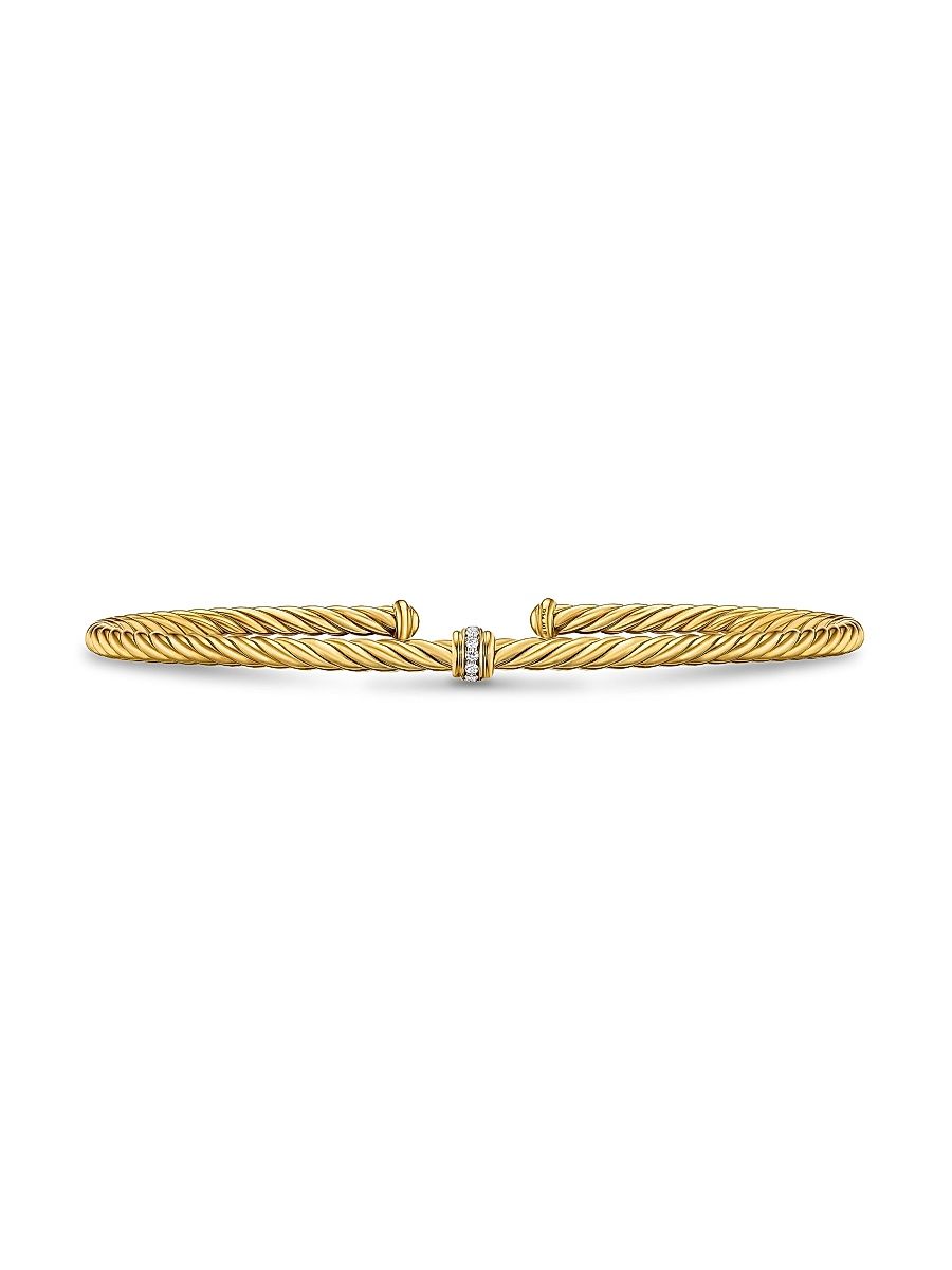 Women's Micro Cablespira Flex Center Station Bracelet in 18K Yellow Gold, 2.6MM - Diamond - Size Medium
