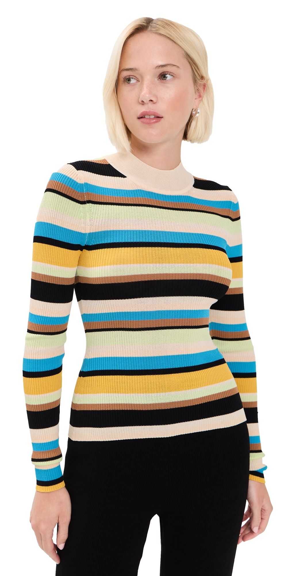 SIMONMILLER Mika Striped Knit Top Ocean Stripe L