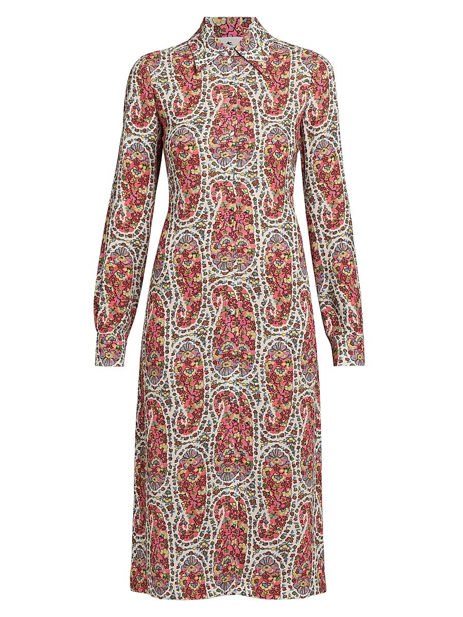 Women's Floral Paisley Midi-Shirtdress - White - Size 4