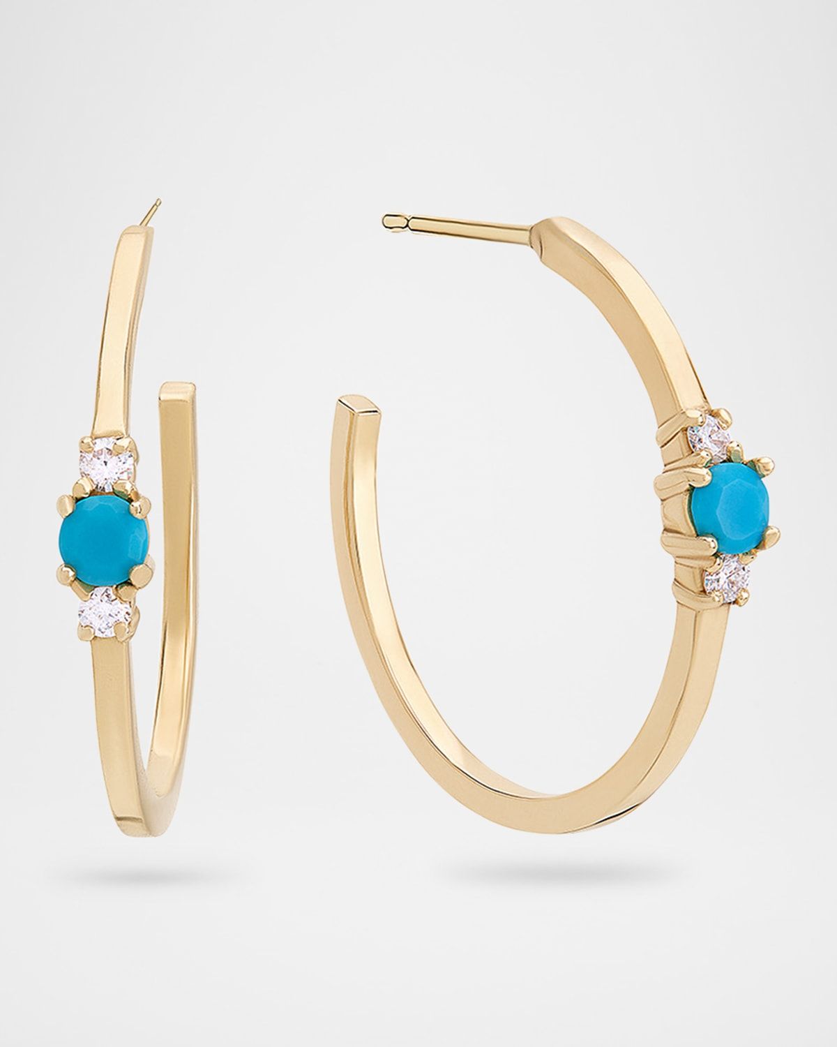 Mini Solo Turquoise and Diamond Cluster Hoop Earrings, 18mm