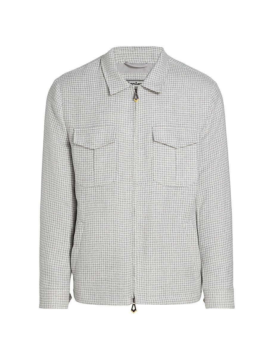 Men's Joly Checked Linen-Blend Zip-Front Jacket - Grey - Size 40