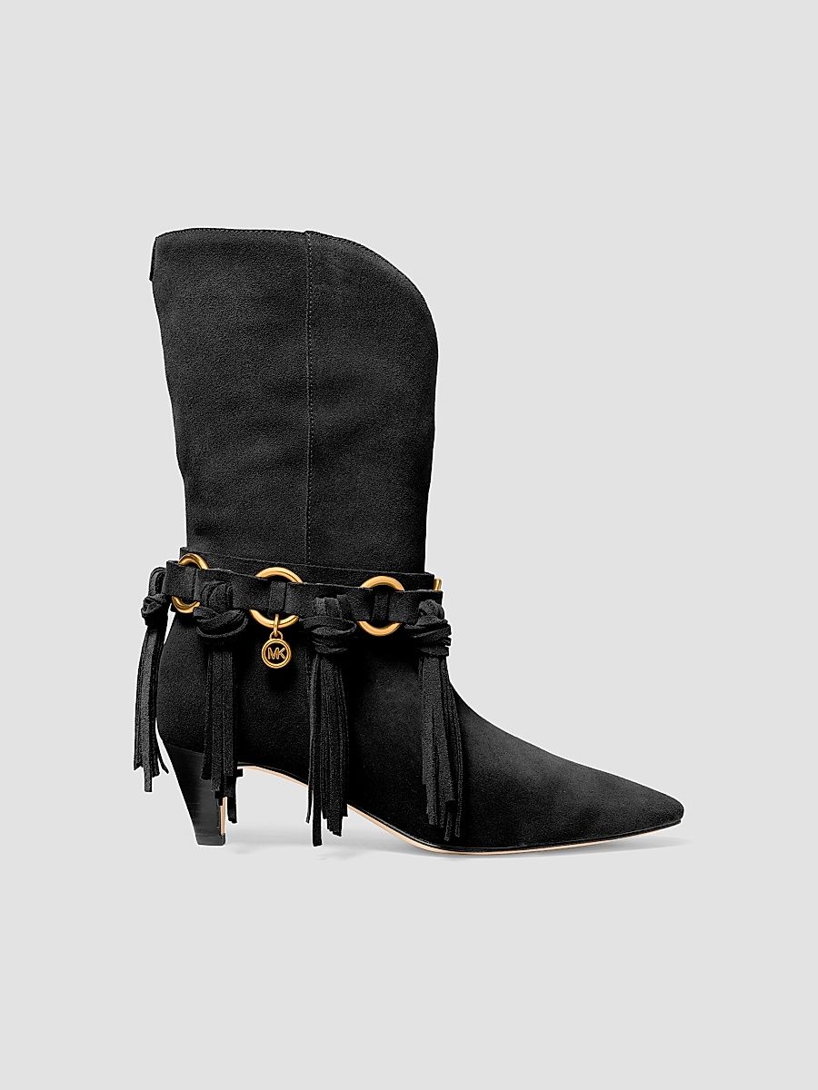 Women's Daniela 50MM Fringed Suede Boots - Black - Size 5