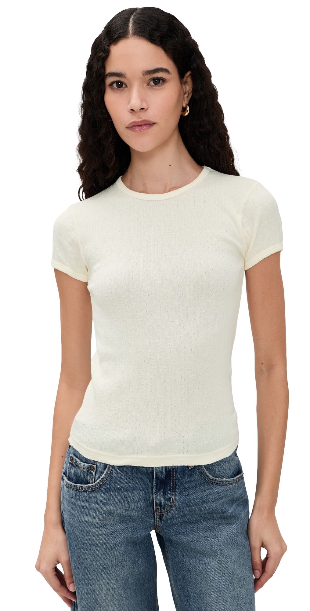 DONNI. The Pointelle Baby Tee Creme XS
