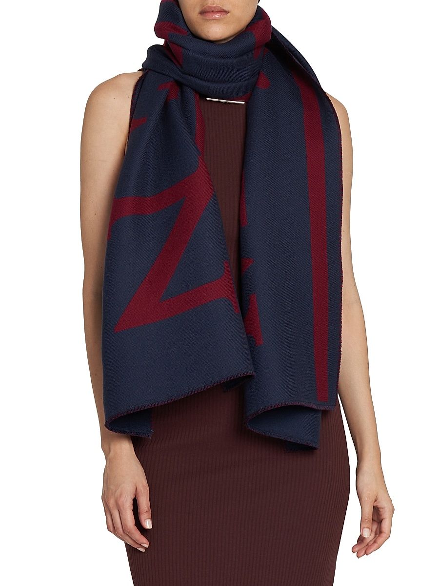 Women's McQueen Striped Wool Scarf - Navy Bordeaux