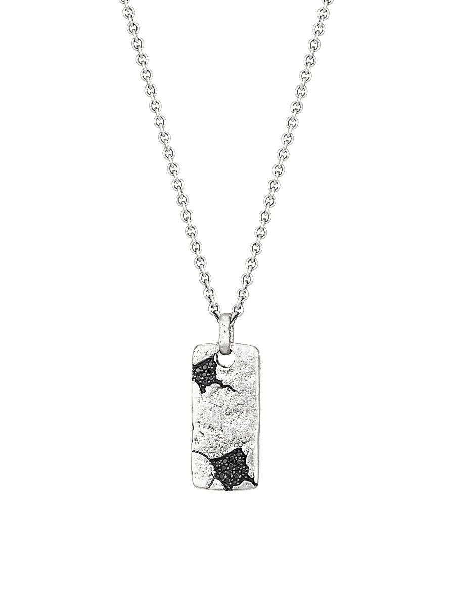 John Varvatos Men's Artisan Metals JV Sterling Silver & Black Diamond ID Tag Pendant Necklace - Black - Size 24