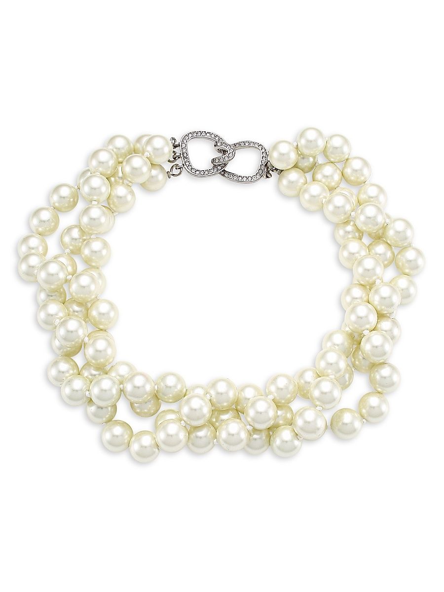 Women's 3-Row Twisted Glass Pearl Choker Necklace - Ivory