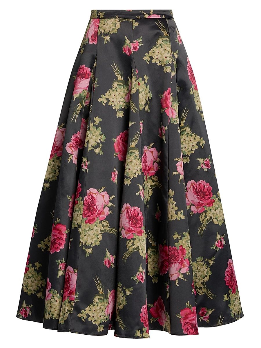 Women's Hilda Baroque Roses Midi-Skirt - Obsidian Multi - Size 14