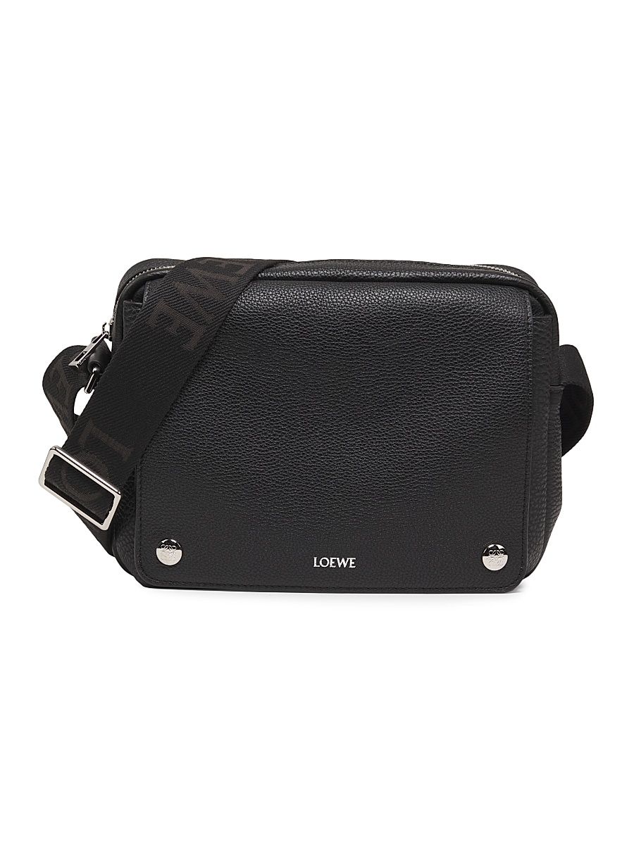 Men's Extra-Small Pebble Leather Messenger Bag - Black