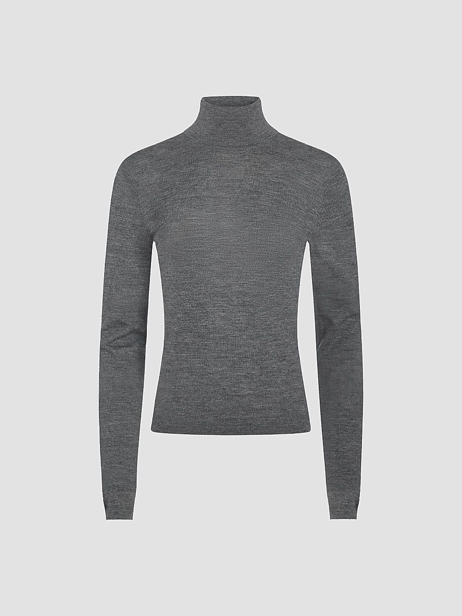 Women's David Mercerized Wool-Cashmere Turtleneck Top - Thunder - Size Large