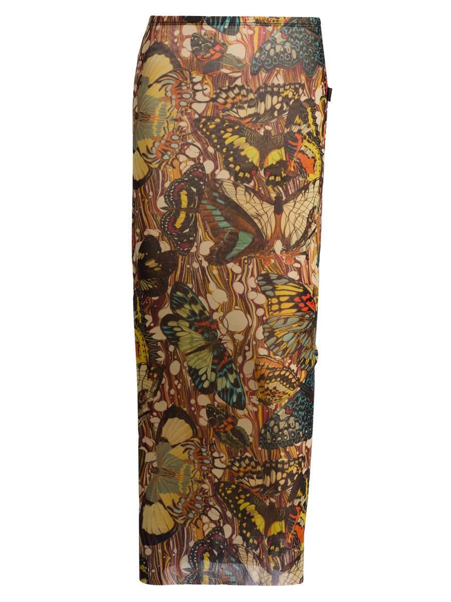 Jean Paul Gaultier Women's Butterfly Printed Mesh Midi-Skirt - Yellow Multicolor - Size XS