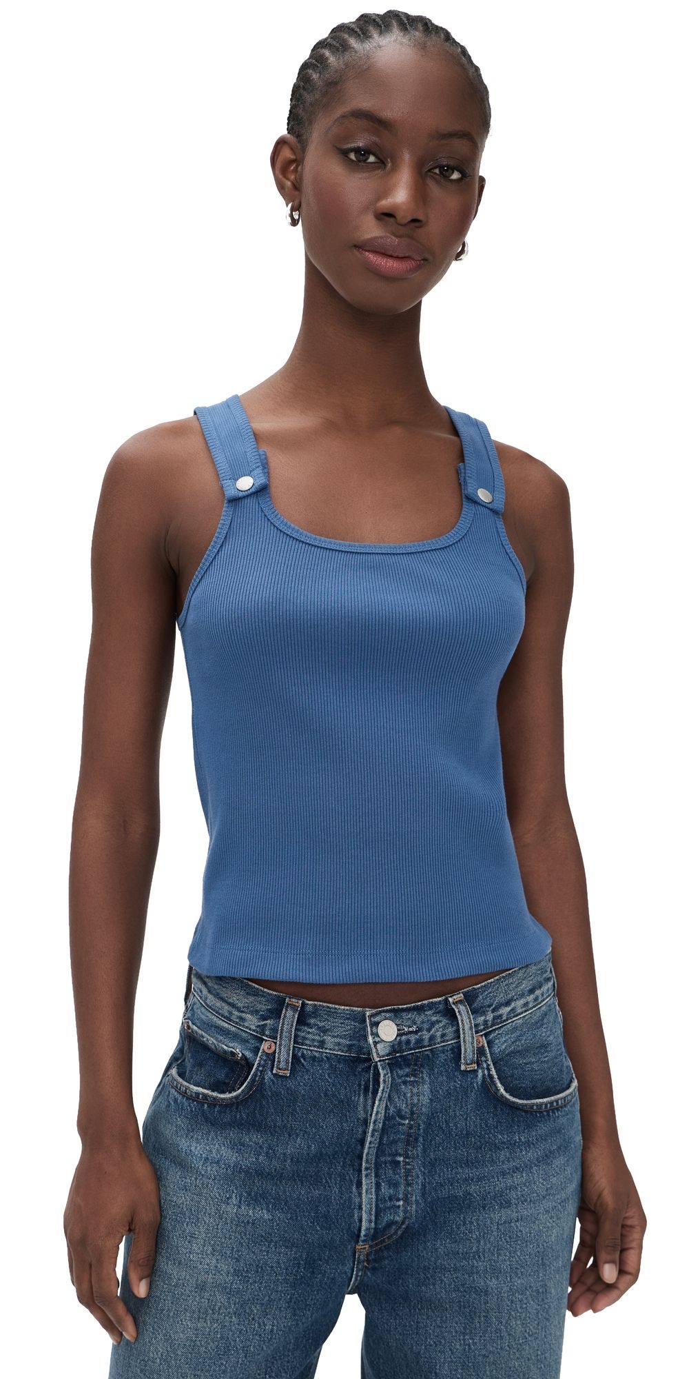 Still Here Snap Tank Top Blue S