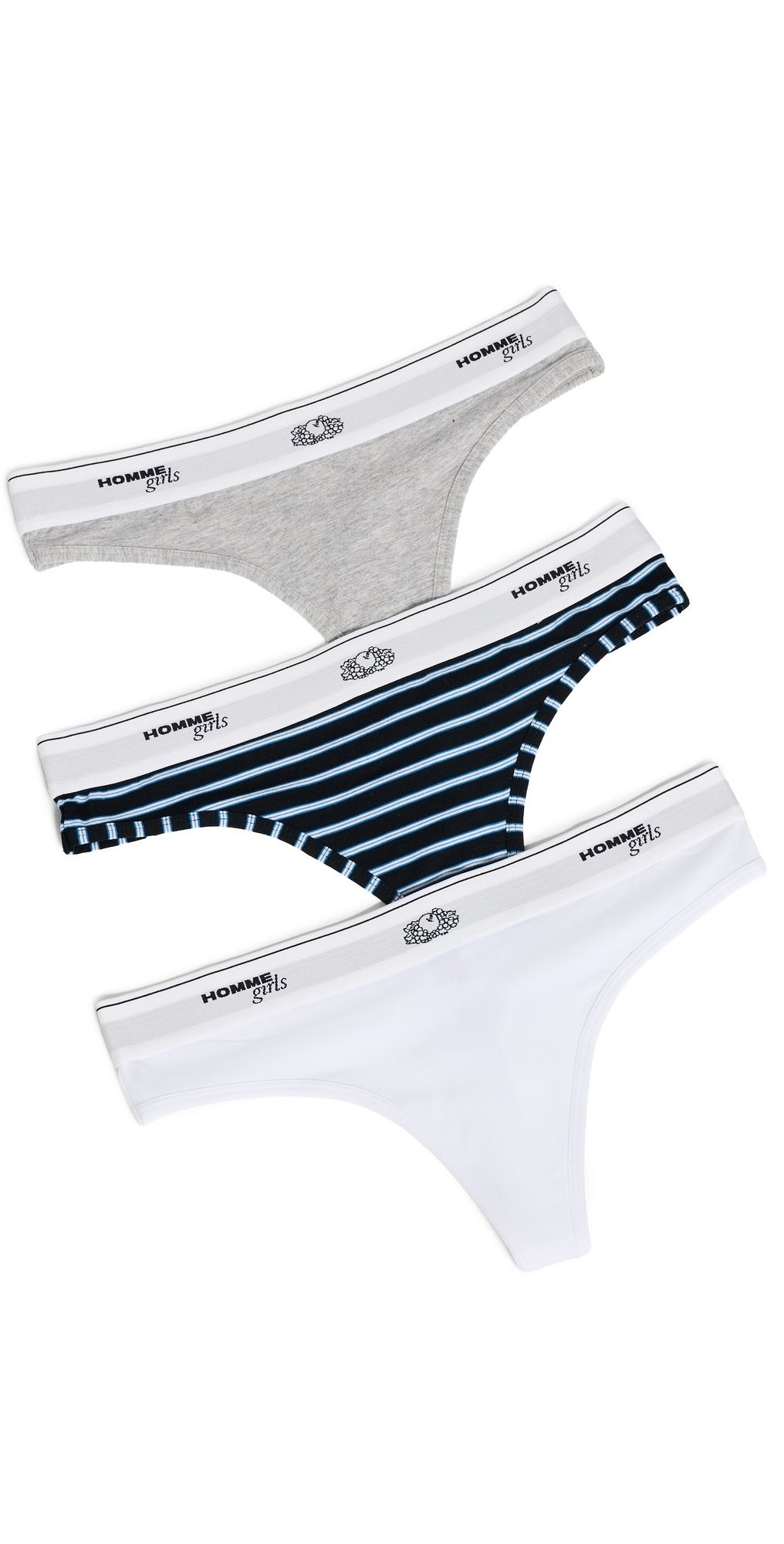 HOMMEGIRLS Homme Girls x Fruit Of The Loom Classic Thong 3 Pack Stripe Heather Grey/White XS