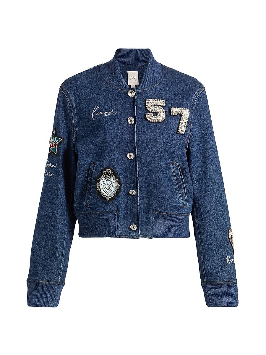 Women's Dominique Denim Varsity Jacket - Oceane Multi - Size Large