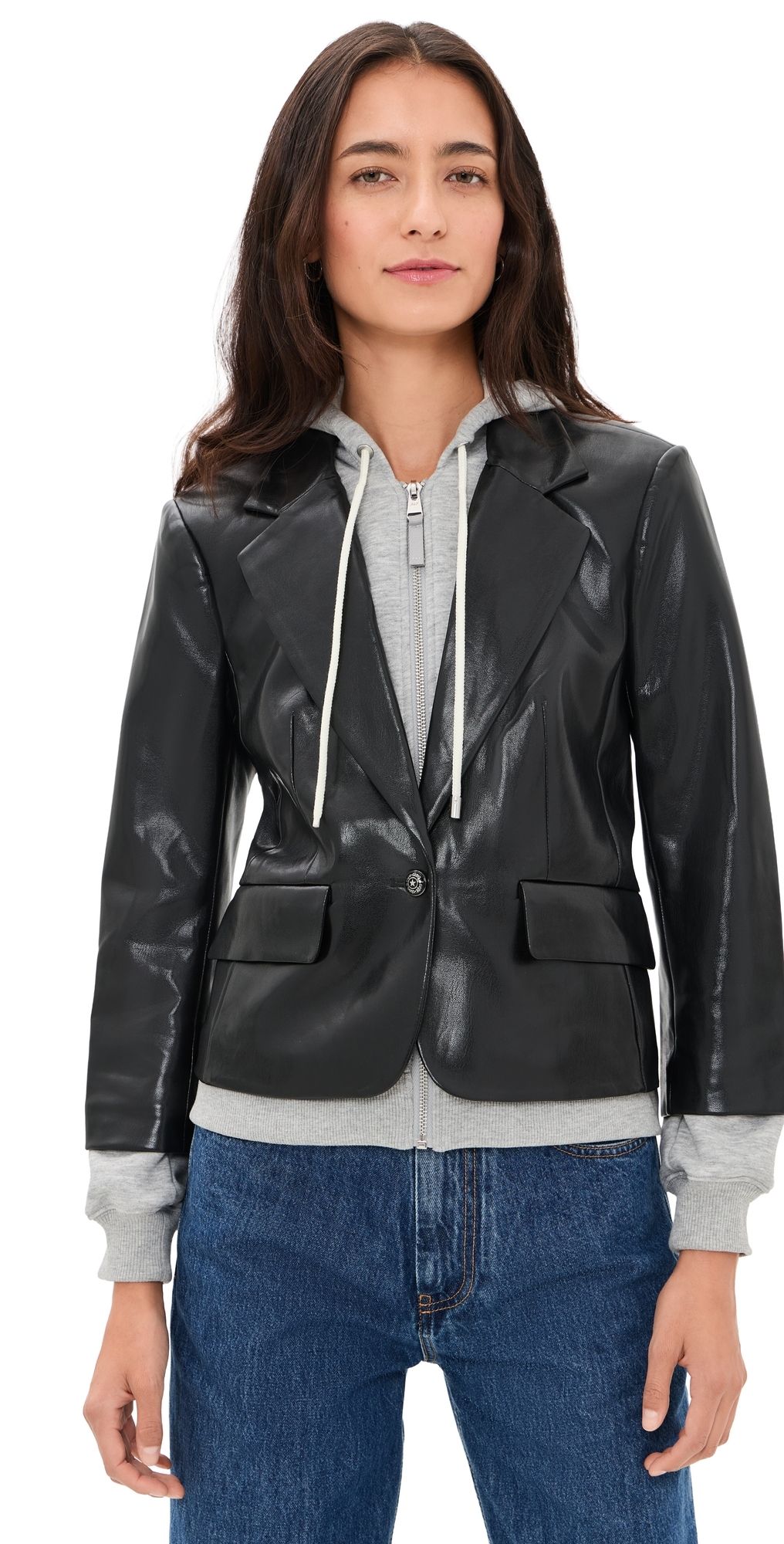 Cinq à Sept Faux Leather Zip Up Le Petit Khloe Blazer Black/Heather Grey 0