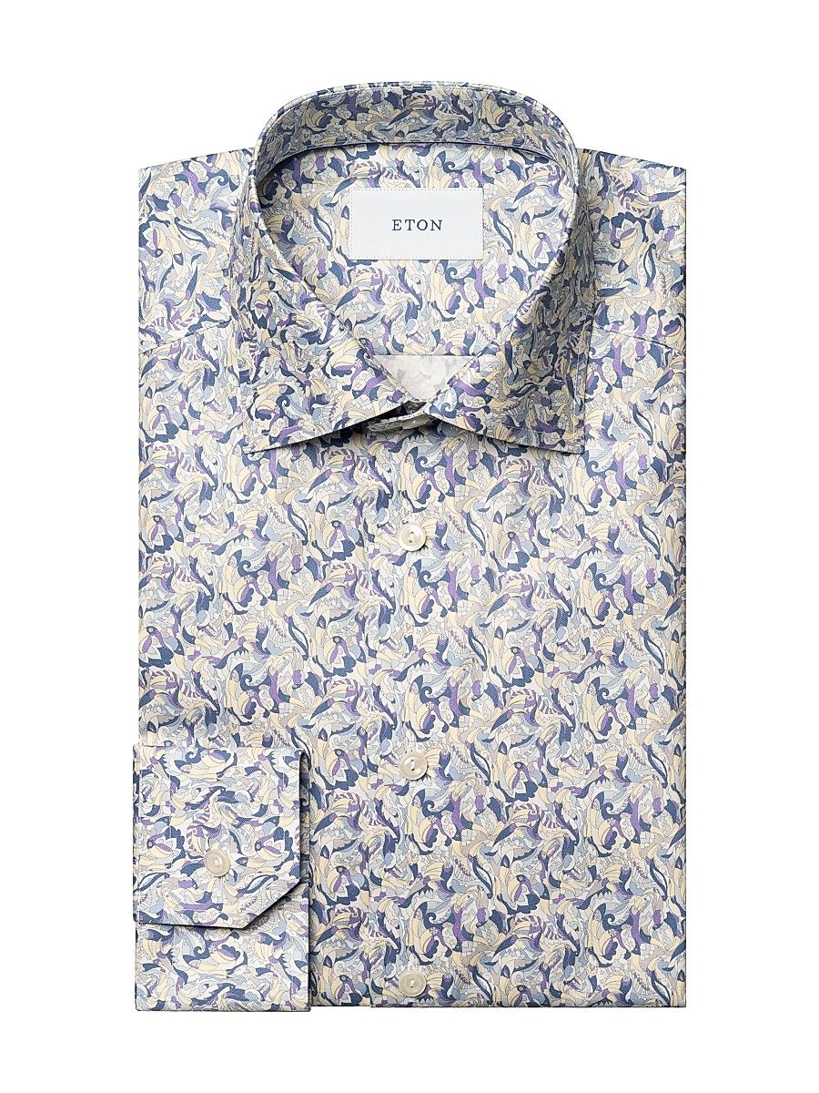 Men's Floral Twill Slim-Fit Shirt - Light Purple - Size 15.5