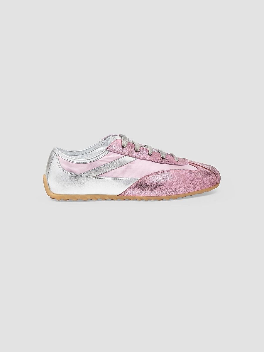 Women's Boxe Metallic Leather Low-Top Sneakers - Pink And Silver - Size 9