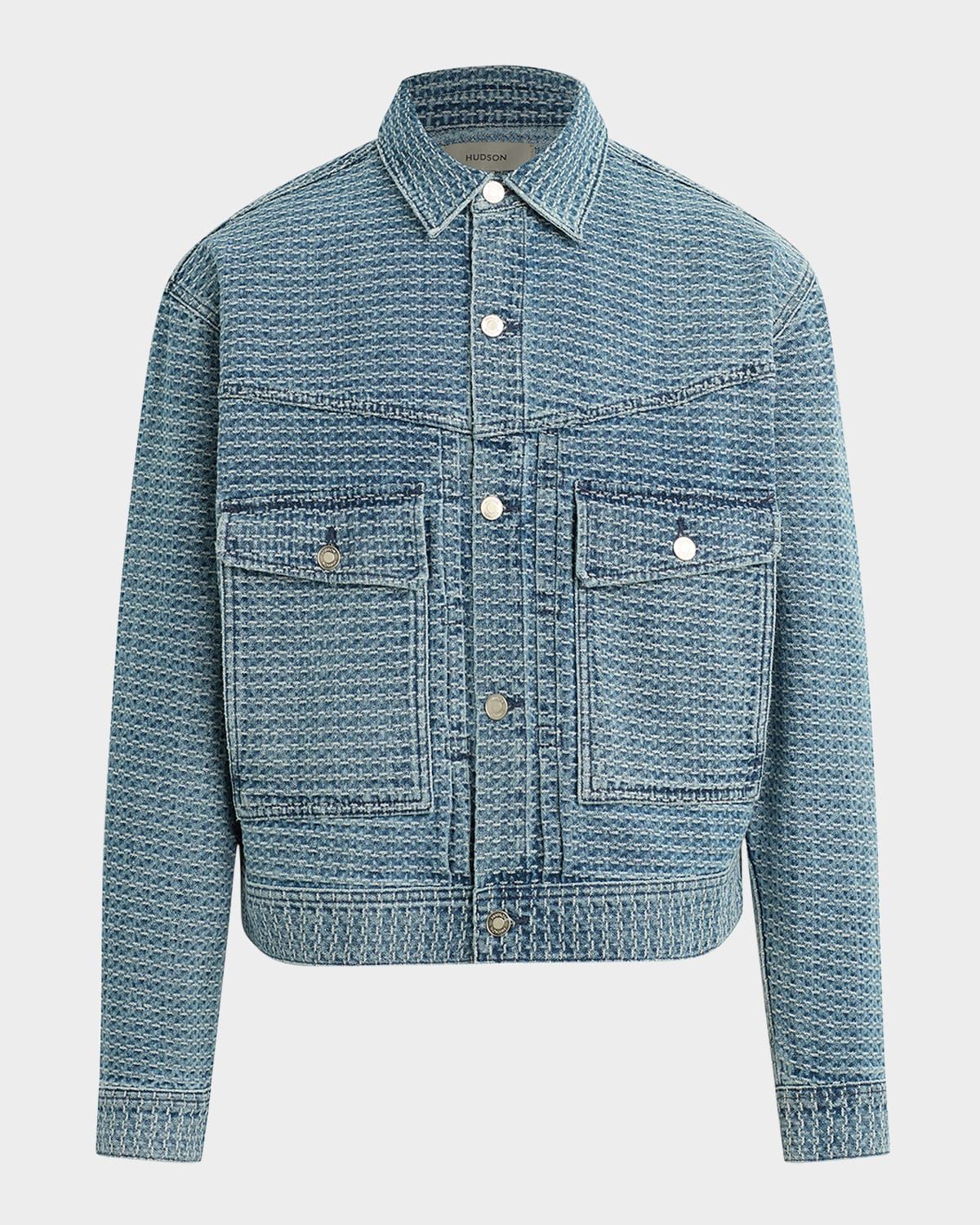 Men & apos;s Cropped Textured Denim Trucker Jacket