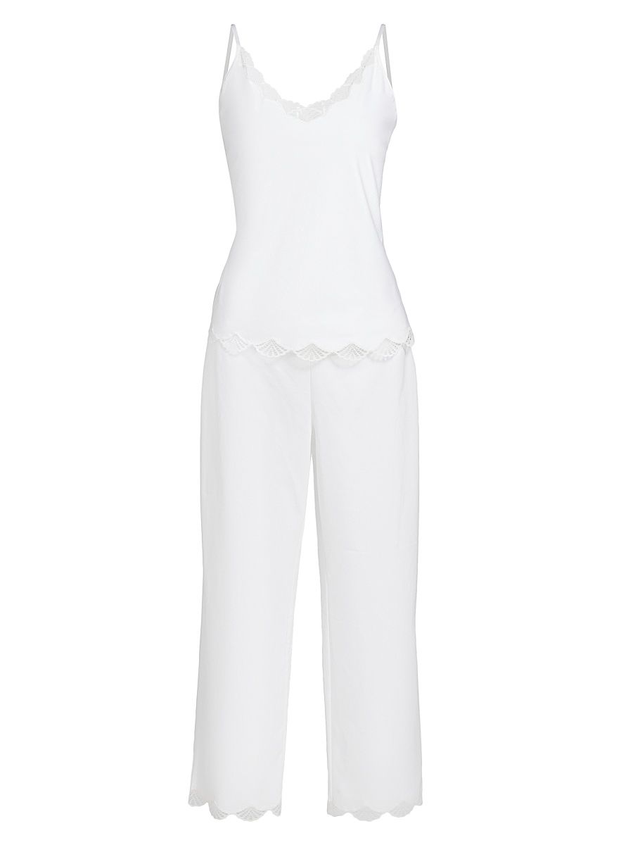 Women's Bliss Serenity Lace-Trimmed Cotton Jersey Pajamas - White - Size XL