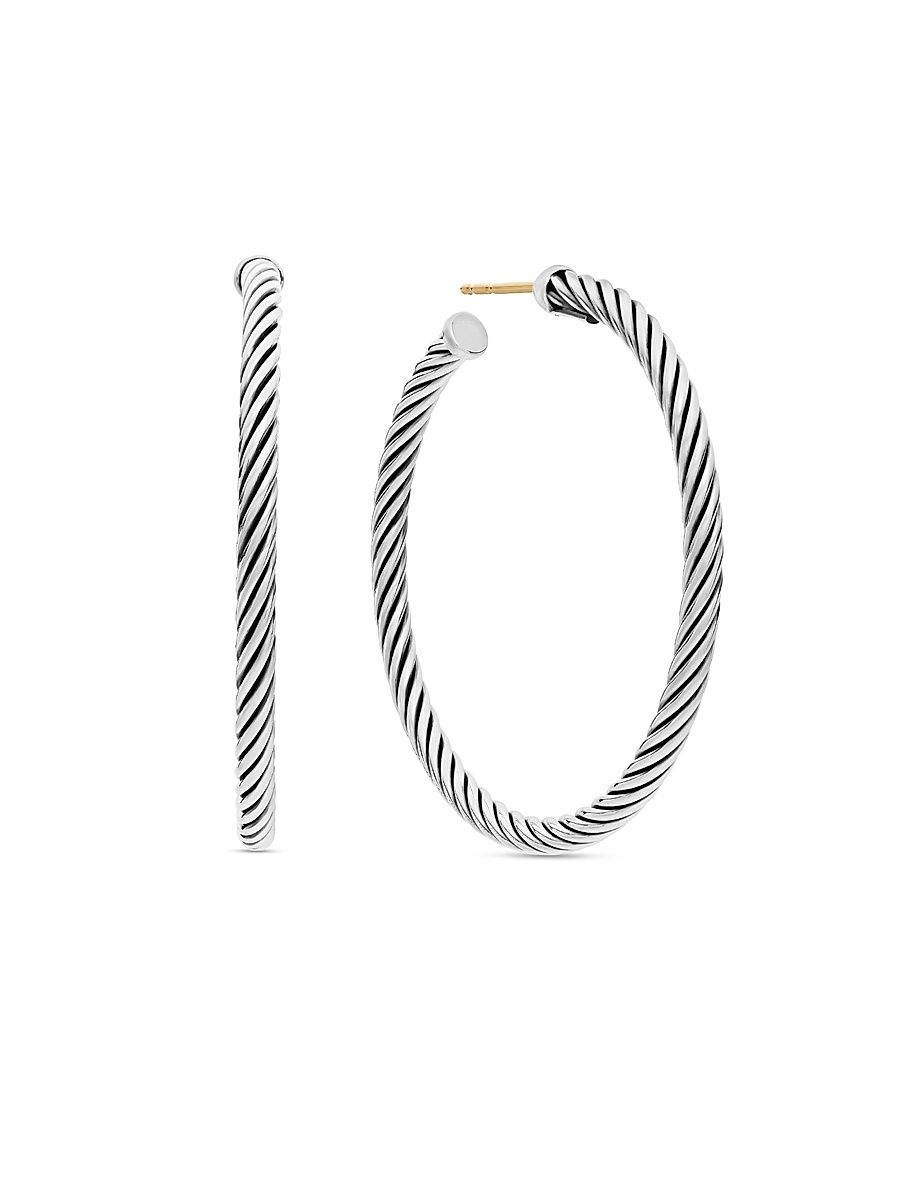 Women's Cable Sterling Silver Hoop Earrings - Silver