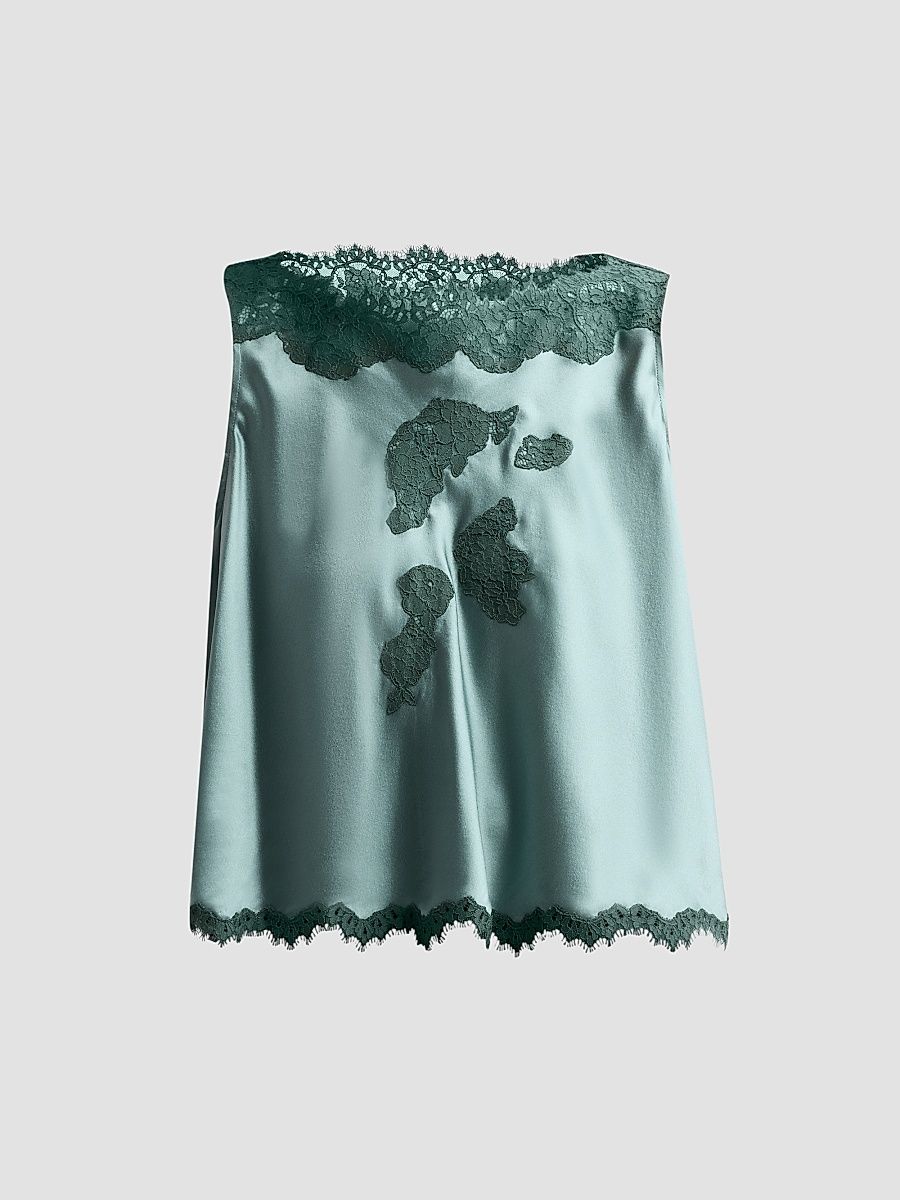 Women's Valerina Silk Lace Top - Dulac Green - Size Large
