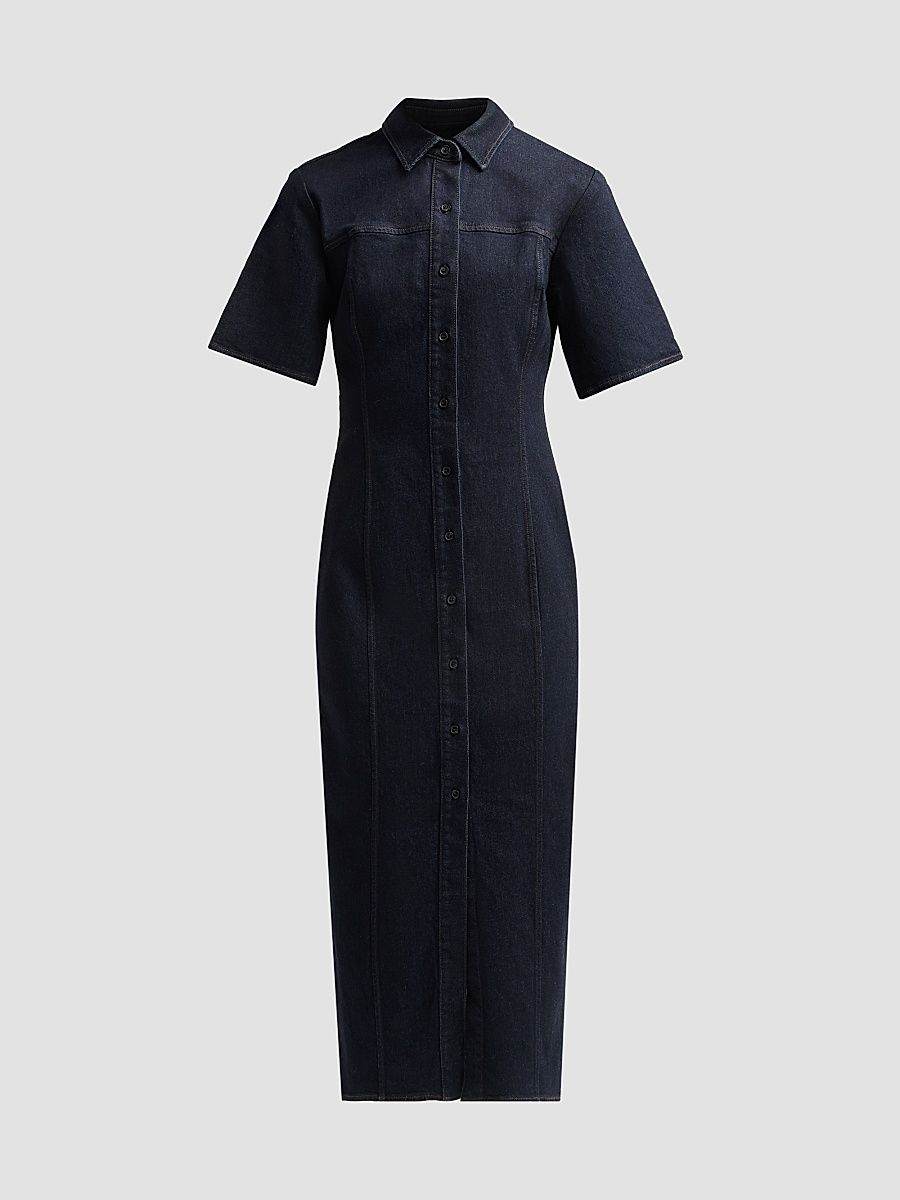 rag & bone Women's Lenna Stretch-Denim Midi Shirtdress - Dark Rinse - Size Small