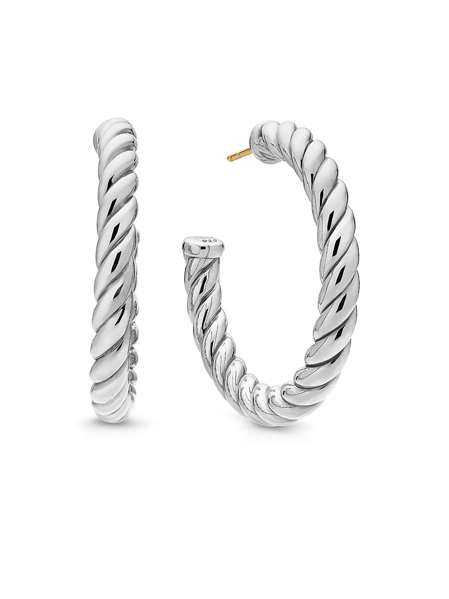 Women's Sculpted Cable Hoop Earrings in Sterling Silver, 40mm - Silver