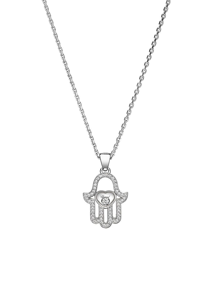 Women's Happy Diamonds Pave Hamsa Hand Diamond & 18K White Gold Pendant Necklace - White Gold