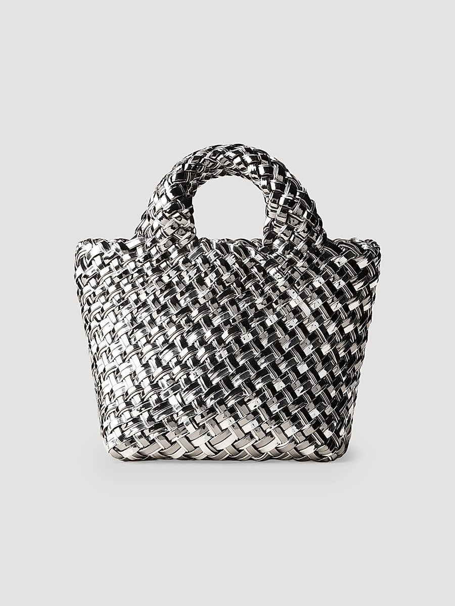 Naghedi Women's St. Barths Petit Double Weave Metallic Top Handle Bag - Pewter