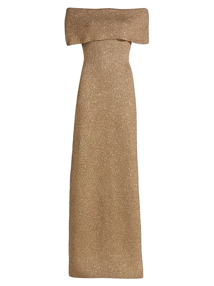 Women's Deedie Sequined Knit Off-Shoulder Gown - Taupe - Size XL