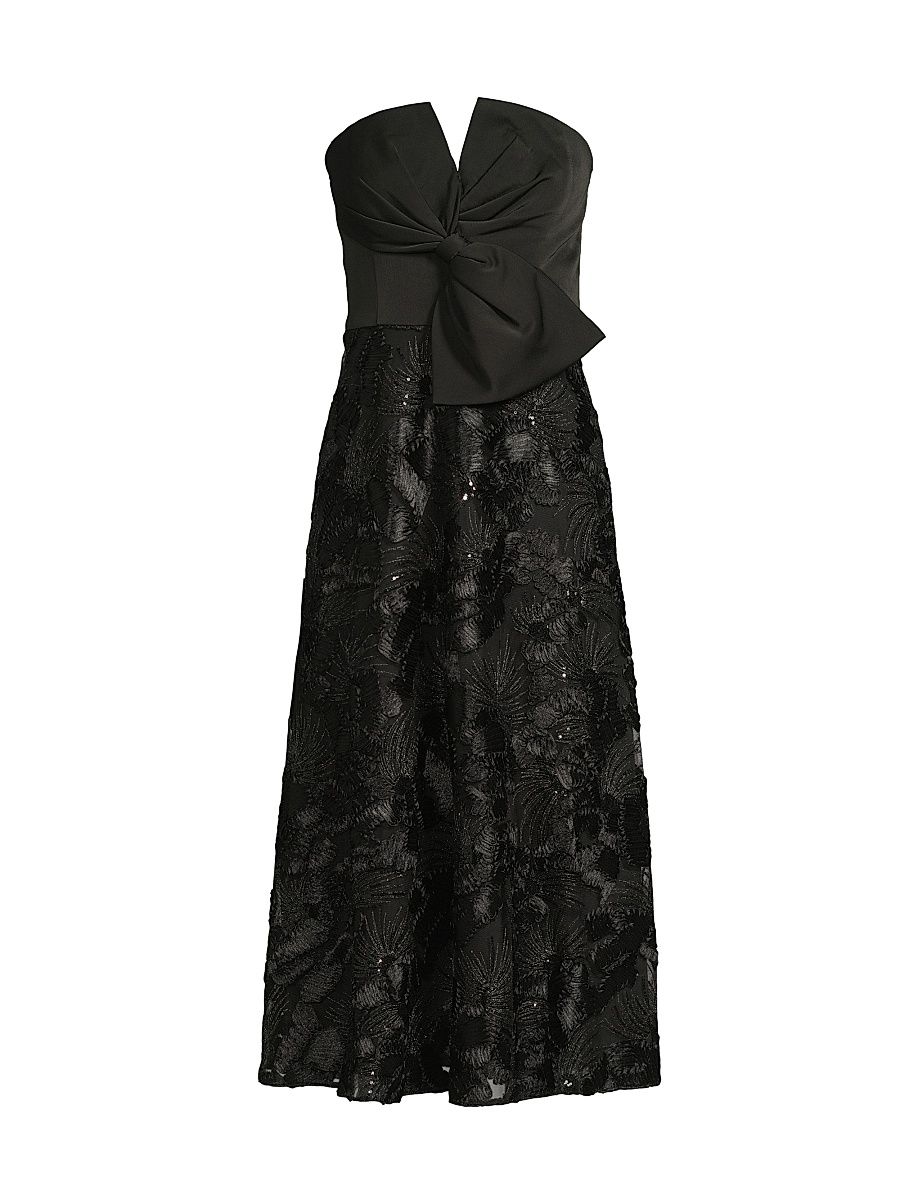 Women's Notch Bow Embroidered Cocktail Dress - Black - Size 8