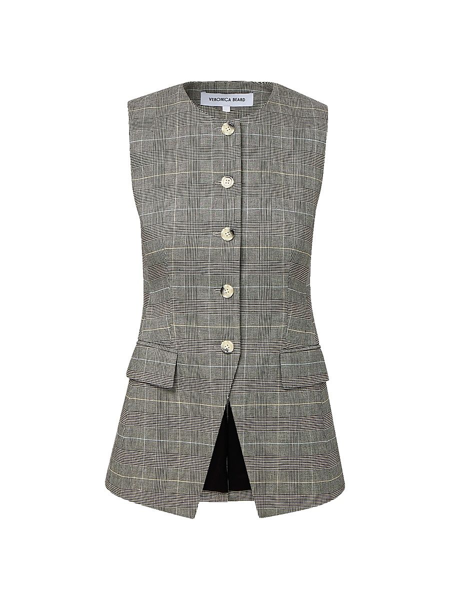 Women's Lois Plaid Linen-Blend Vest - Black Multi - Size 16