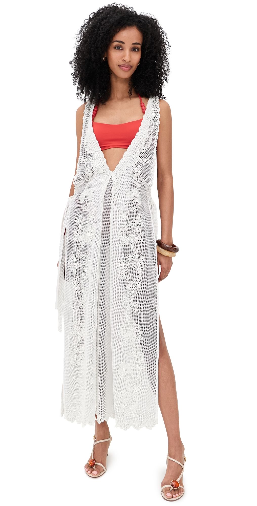 FARM Rio Sea Flowers Embroidered Cover Up White M