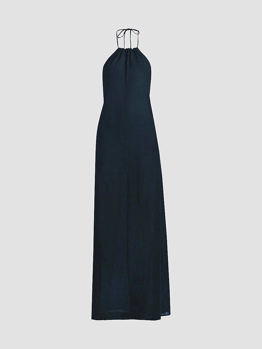 Nili Lotan Women's Lelia Linen Halterneck Maxi Dress - Midnight - Size XL