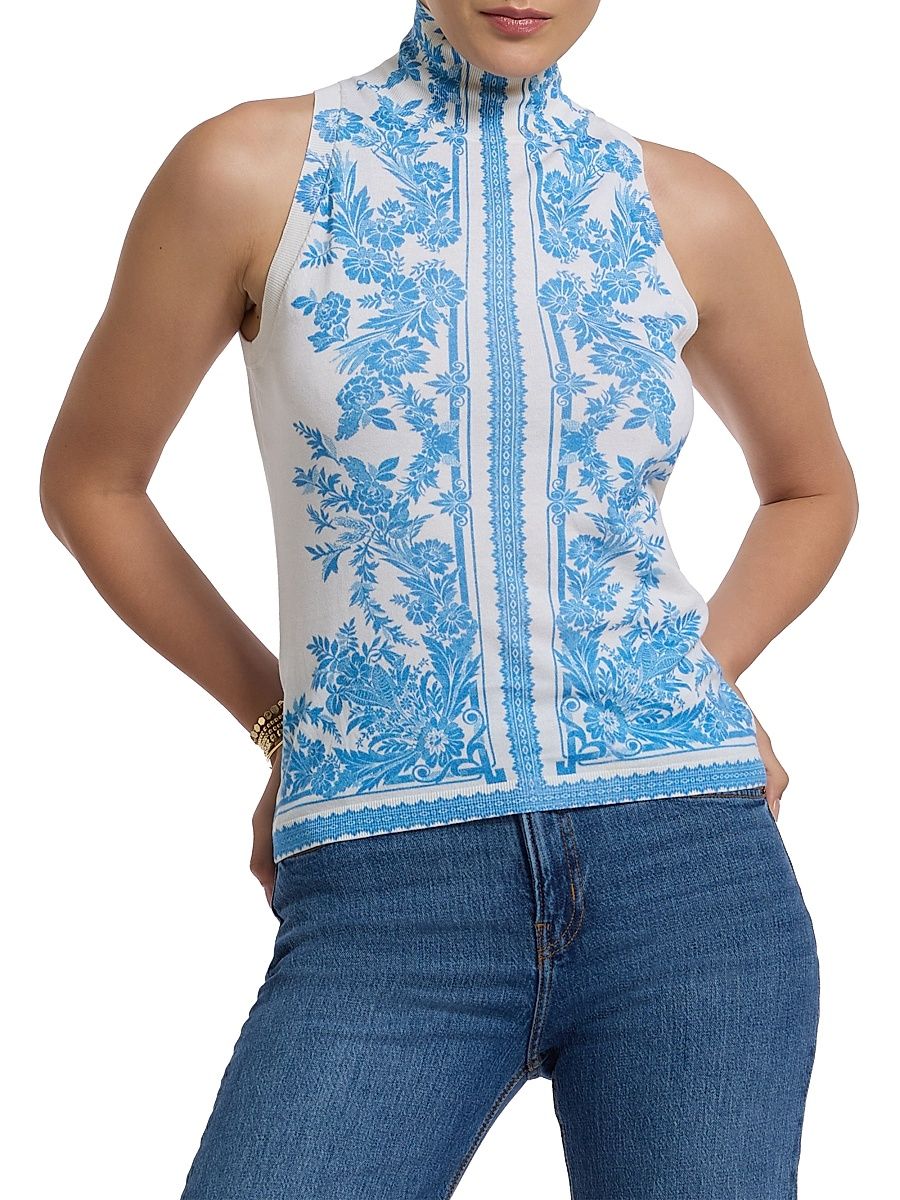 Women's Jacy Floral Silk-Blend Turtleneck Top - Cream - Size XL