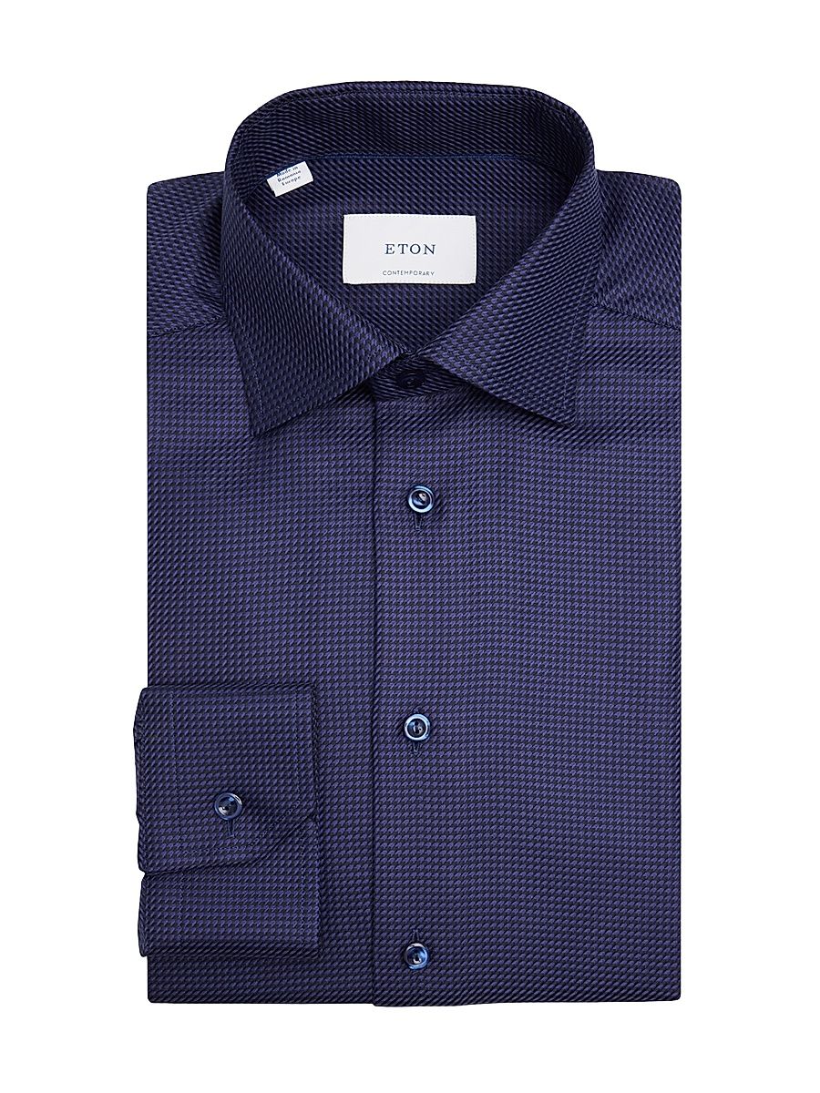 Men's Contemporary-Fit Check Shirt - Navy - Size 17