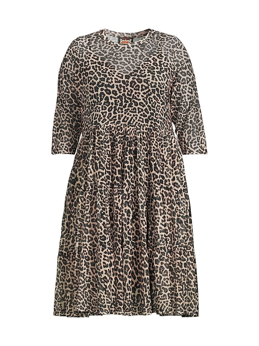 Women's Chesnut Leopard-Print Mesh Tiered Dress - Chestnut Leopard - Size 26