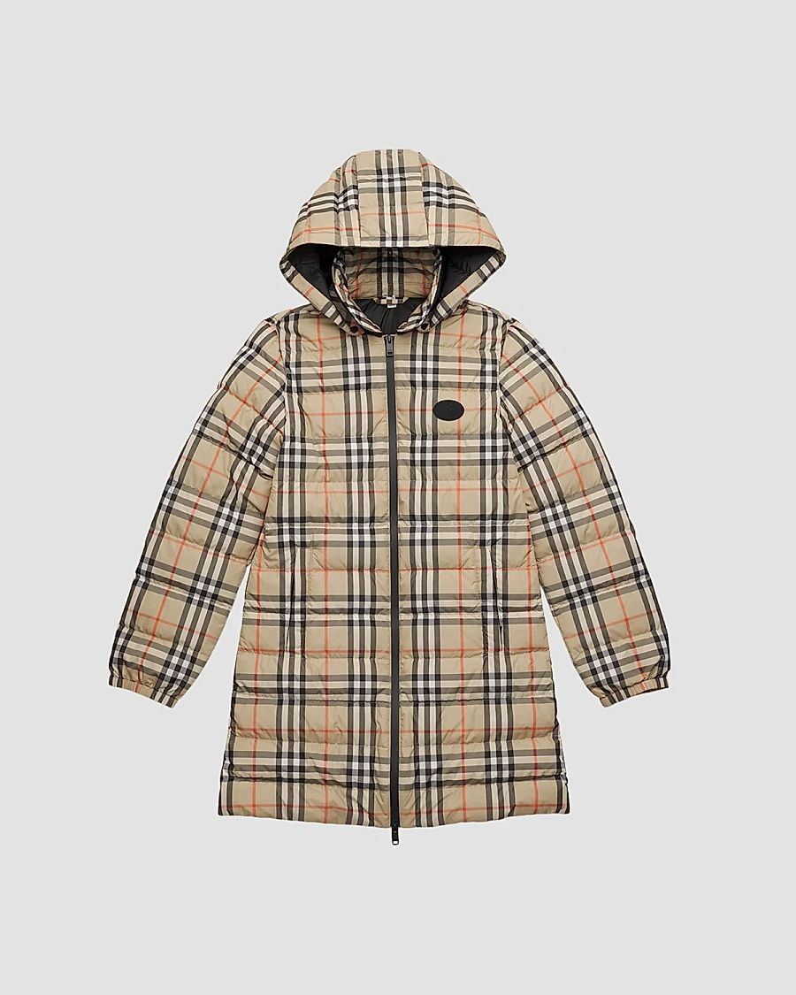 Little Girl's & Girl's Vanessa Long Check Hooded Coat - Sand Ip Check - Size 10