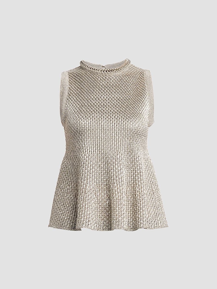 Women's Woven Metallic Peplum Top - Silver - Size 8