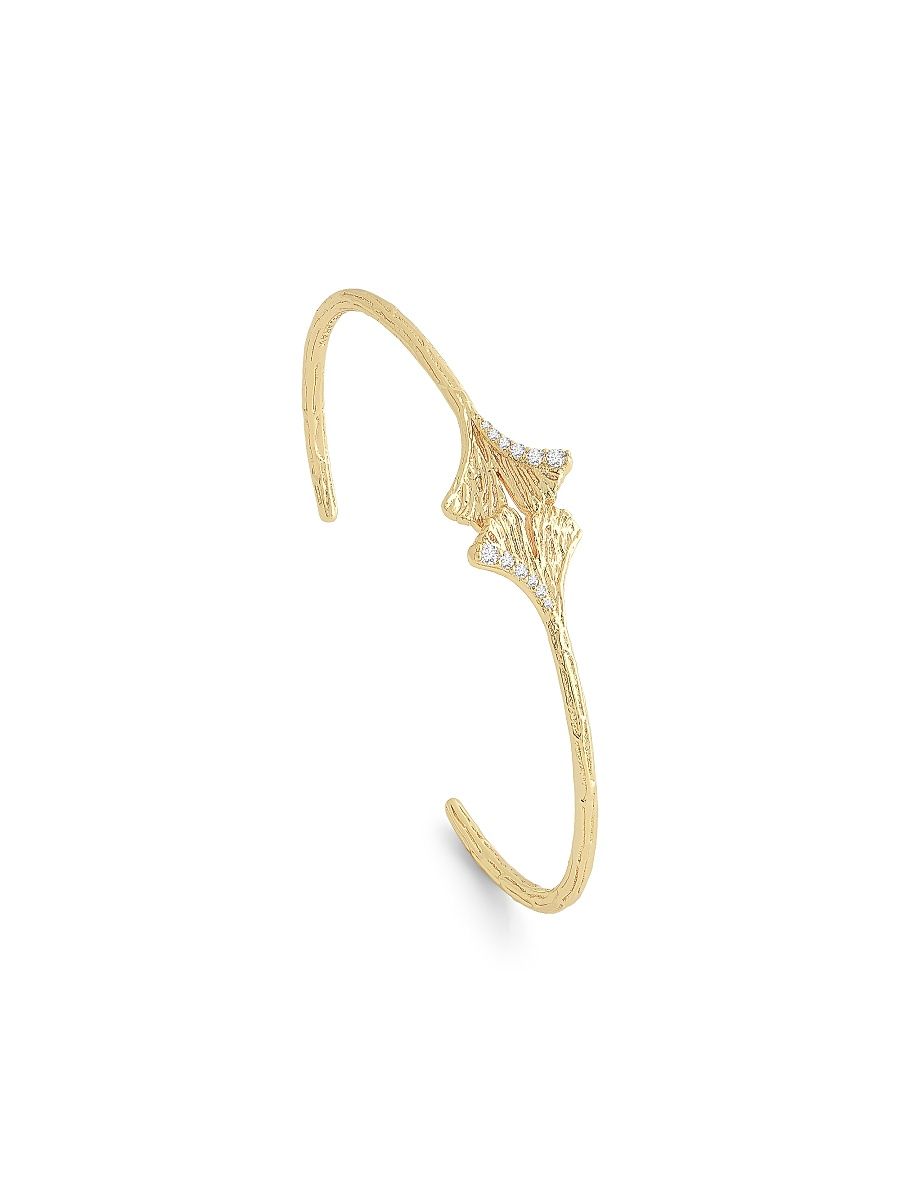 Women's Ginkgo Leaves 18K-Gold-Plated & Cubic Zirconia Bracelet Cuff - Gold