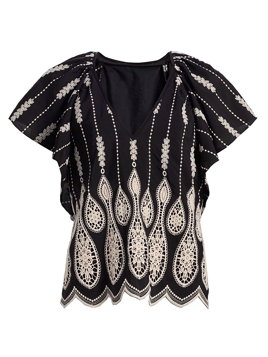 Women's Bettie Embroidered Top - Black Lace - Size XL